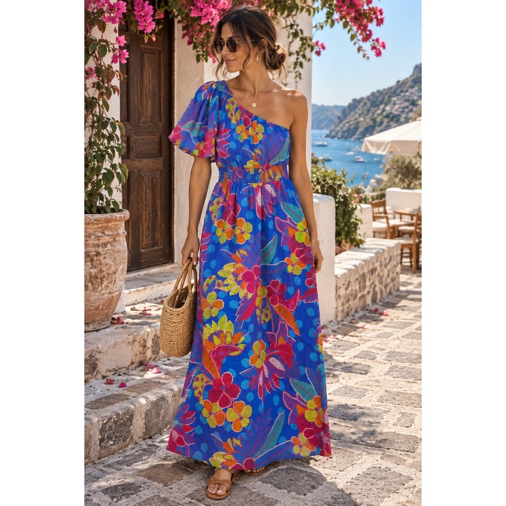 Sugar Lips Floral Maxi Dress XS Blue Tropical Resort Wear